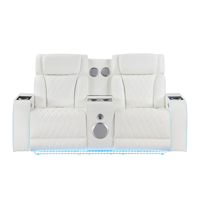 Electra - Power Reclining Loveseat With Power Headrests, Console, Speakers, Massage, LED Lighting And USB Control Matrix Furniture Group