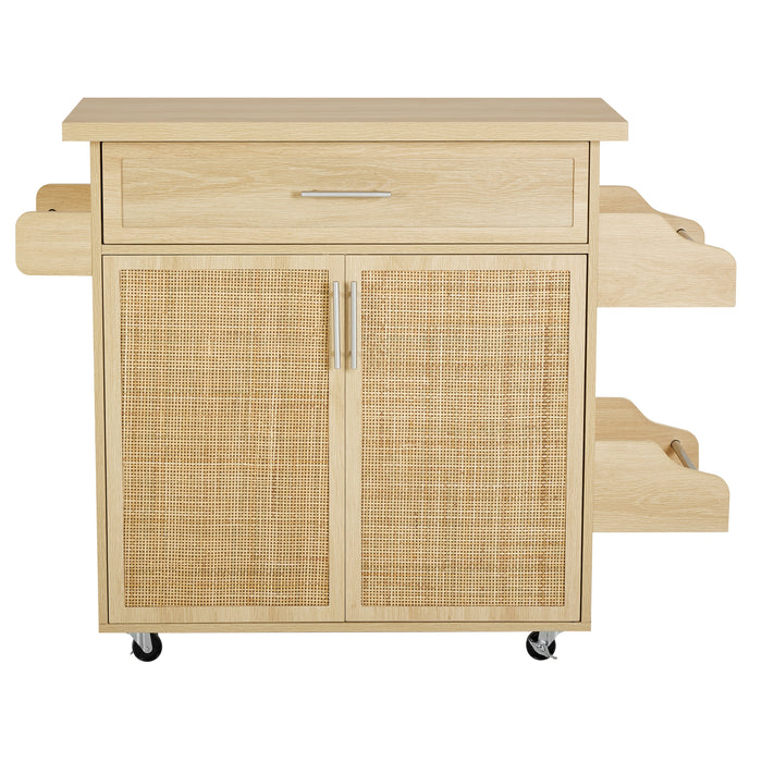 Kitchen Island Cart On Wheels, 25.6" Wooden Top Rolling Kitchen Island With Drawer, Spice Rack Towel Bar, 2 Door Cabinets