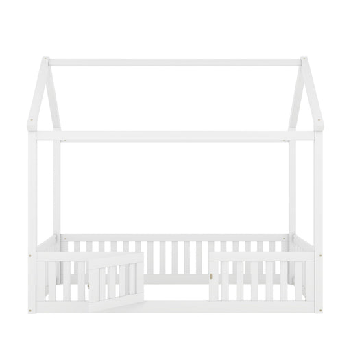 Wood House Bed With Fence And Door Hearth and Haven