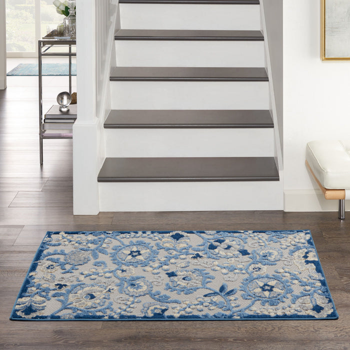 3' X 5' Floral Power Loom Area Rug - Blue / Gray