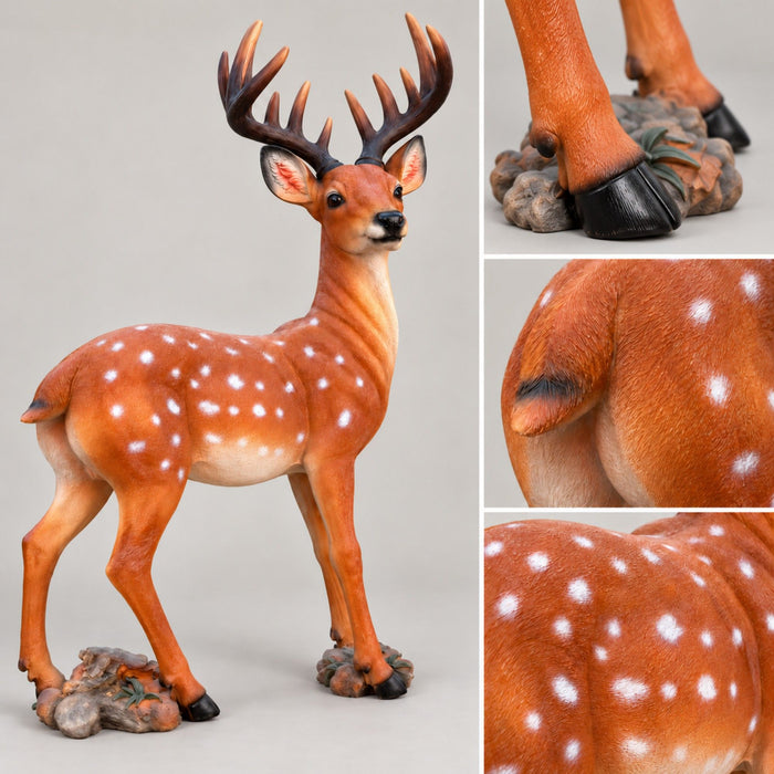 Lifelike Deer Statue With Detachable Antlers, Outdoor Garden Decor - Brown / Yellow Daily Nest