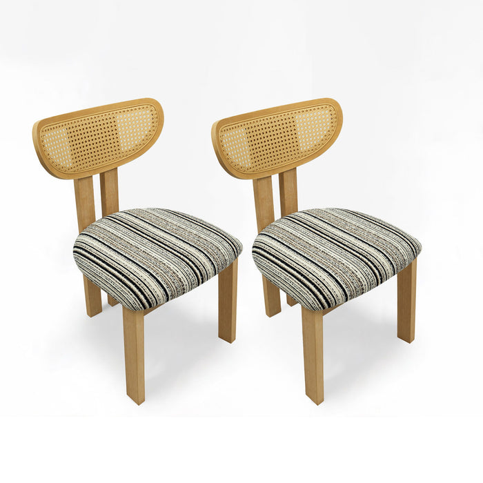 Striped Upholstered Rattan Back Dining Chairs (Set of 2) Home Essentials
