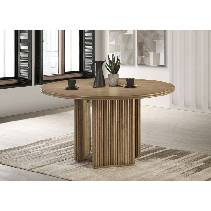 Dreydon - Round Dining Table With Textured Tripod Base - Light Brown Furniture Max