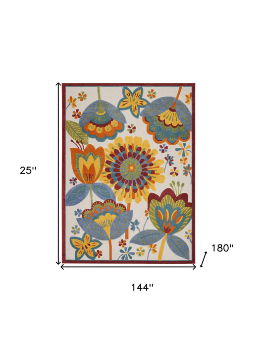 12' X 15' Floral Non Skid Indoor / Outdoor Area Rug - White Yellow / Blue