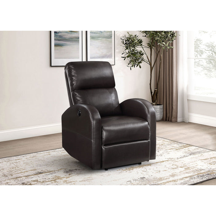 Meglia - Upholstered Power Recliner Chair With Smooth Button Controls - Brown