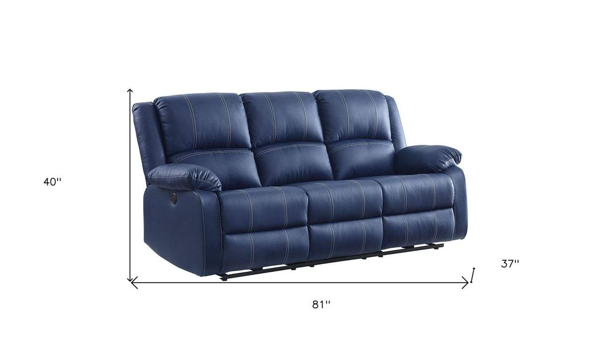 Faux Leather Reclining USB Sofa With Black Legs - Blue