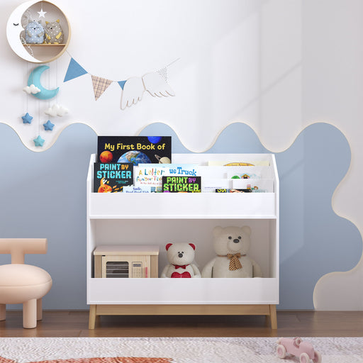 Bookcase Organizer With Storage, 3 Tier Toddler Book Display Shelf For Playroom - White Home Essentials