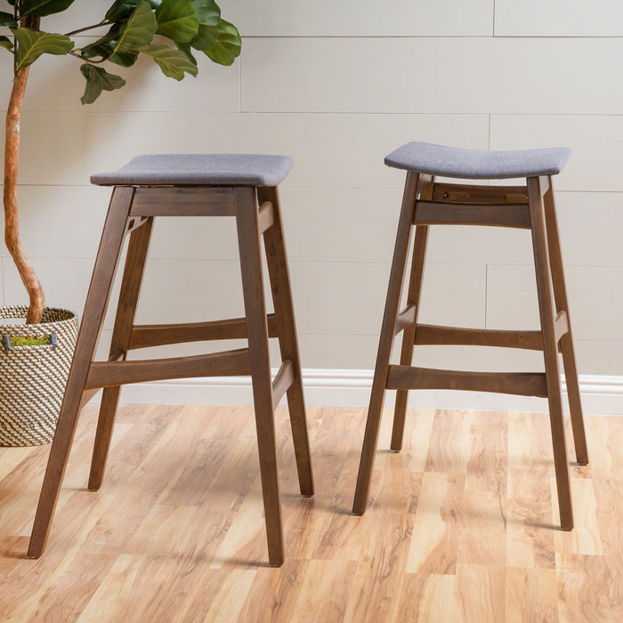 Mid Century Modern Bar Stool Set With Upholstered Seating Noble House