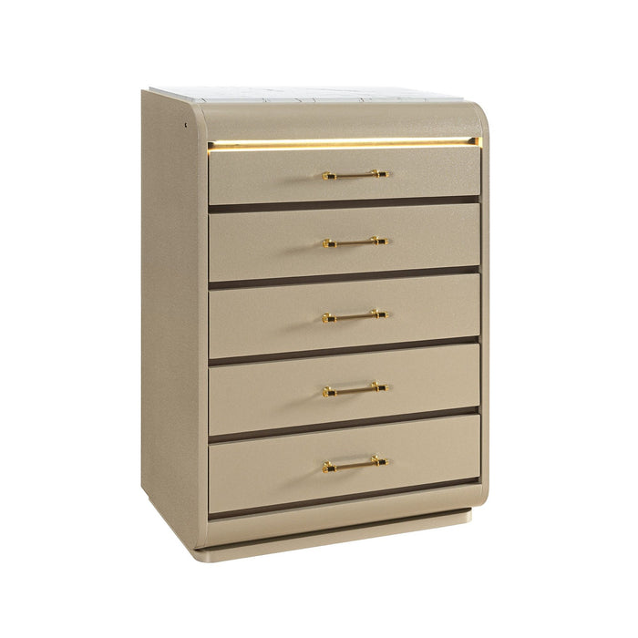 Gigi - Chest With LED Lights Chest, 5 Drawers, LED Lighting, Rounded Edges - Gold Global Furniture USA