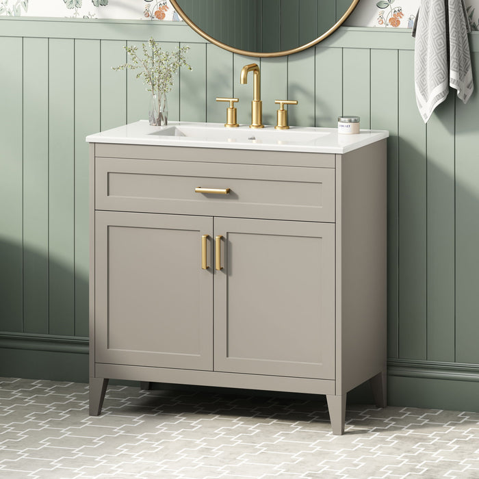 30" Bathroom Vanity With Sink Top, Soft Close Double Doors & Tip Out Drawer, Adjustable Interior Shelf, Door Mounted Organizers - Beige Noble House