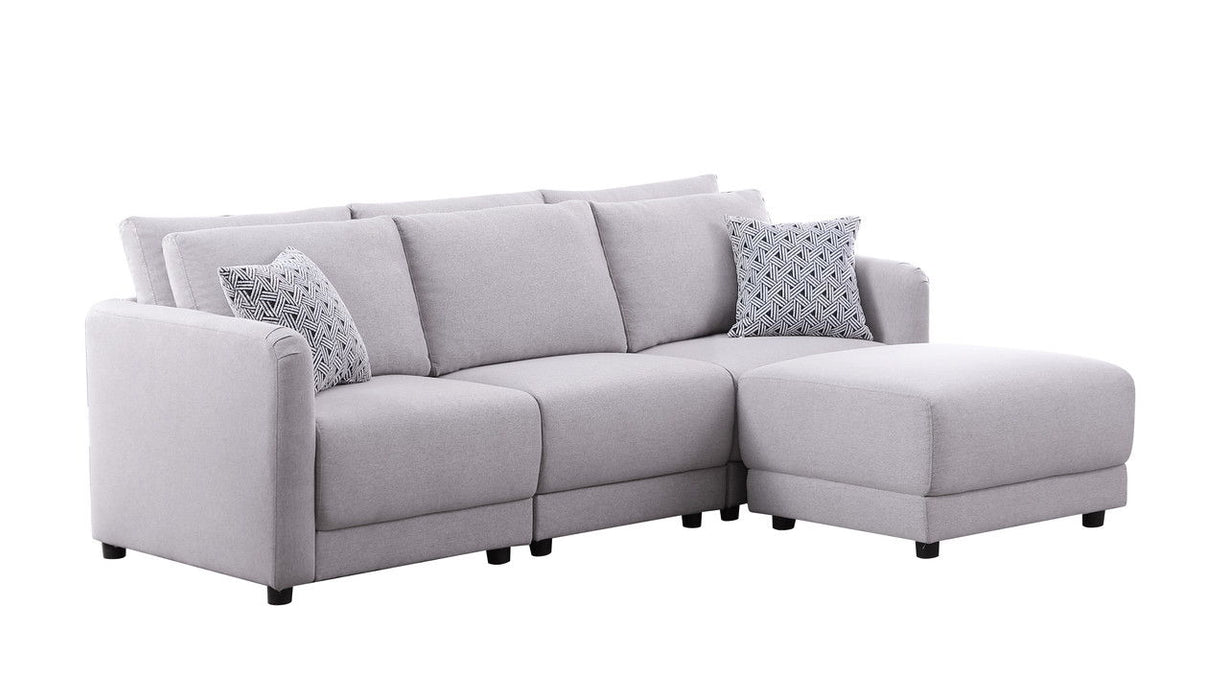 Penelope - Fabric Sofa With Ottoman And Pillows (Set of 2) - Light Gray Linen