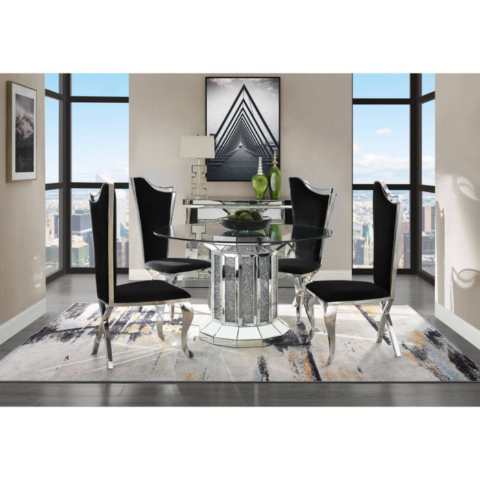 Noralie - Dining Table - Clear Glass Top & Mirrored & Faux Diamonds ACME