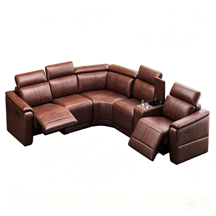 6 Piece Modular Sectional Sofa With 2 Cup Holders, Adjustable Recliners - Dark Brown Home Essentials