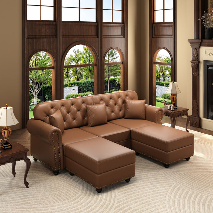 Upholstered Sofa With Nailhead Trim, Rolled Armrests With Ottoman Home Essentials
