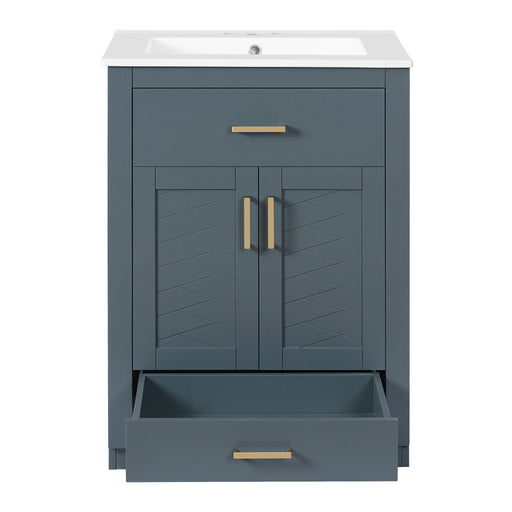 Modern Bathroom Vanity With Integrated Ceramic Sink, 2 Door Cabinet With Tip-Out Drawer Hearth and Haven