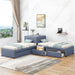 L Shaped Upholstered Platform Bed With Trundle And 2 Drawers Linked With Built In Desk Hearth and Haven