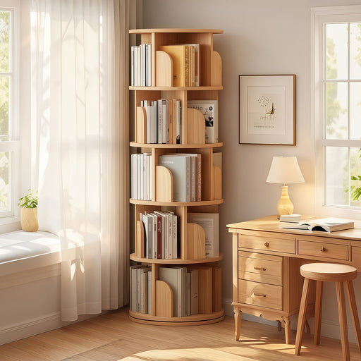 5 Tier Rotating Bookshelf, Spinning Design Home Essentials