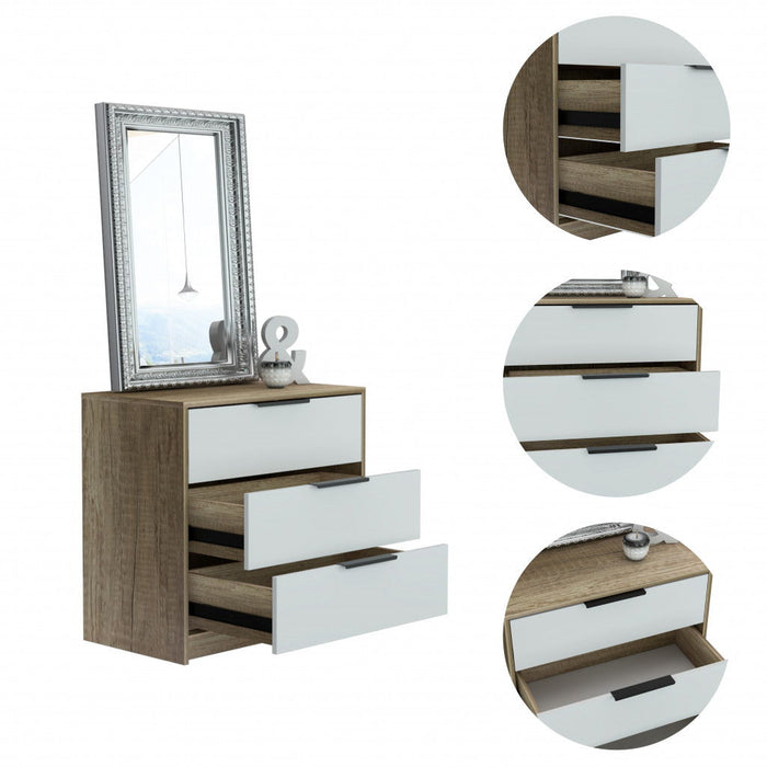 Manufactured Wood Three Drawer Standard Dresser 28" - Light Oak And White