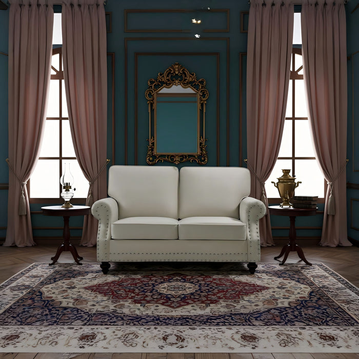 Loveseat Sofa With Nailhead Detail & Turned Legs, 2 Seater Upholstered Couch US Pride
