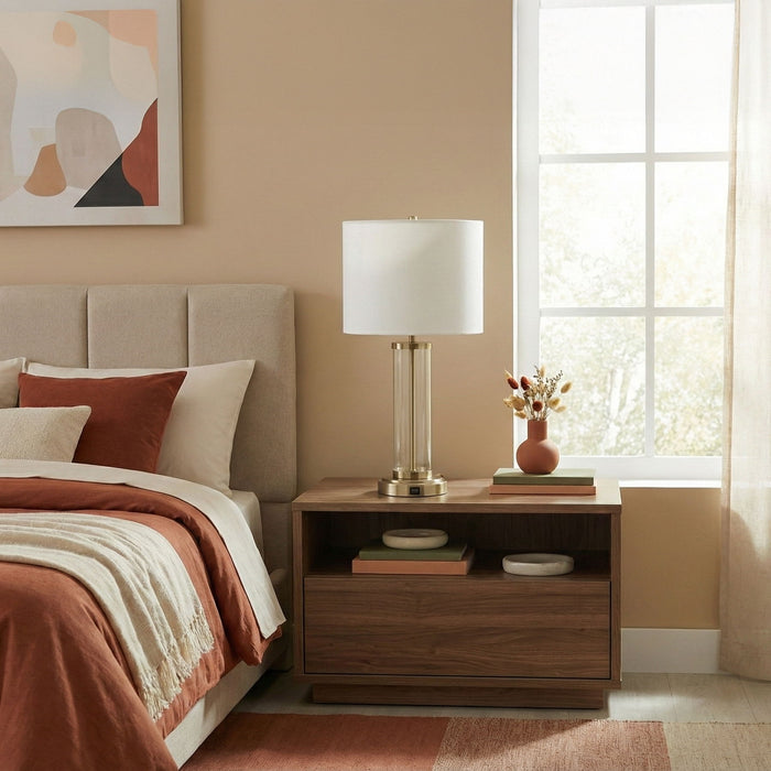 Luna - Table Lamp With On / Off Switch Clear Body Base - Clear / Silver / White Ashcroft Furniture