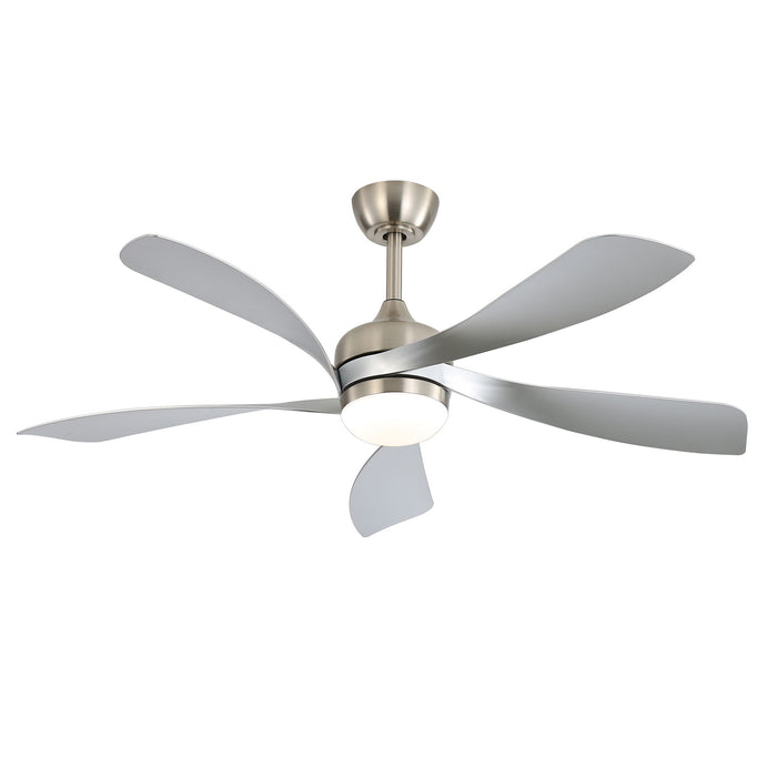 52" Ceiling Fan With Light Featuring 5 Blades Dimmable LED And Memory Function - Nickel Daily Nest