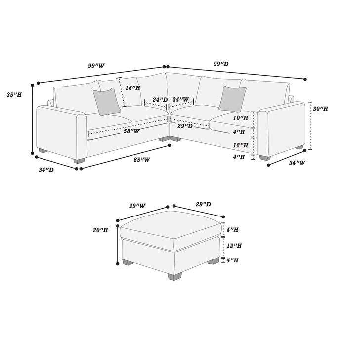 Modern Style L-Shaped Sectional Set With Ottoman Home Essentials