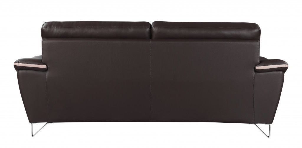 Sofa Leather With Silver Legs - Brown