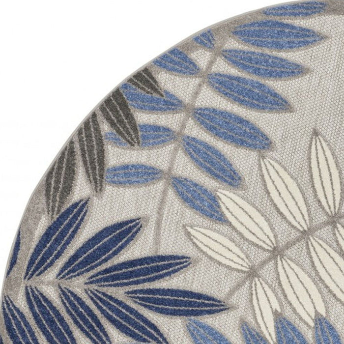 8' Round Round Floral Indoor & Outdoor Area Rug - Blue / Gray