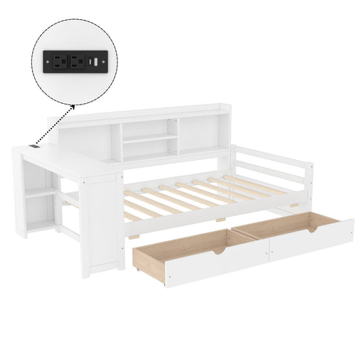 Corner Daybed With Storage Drawers, Desk, Charging Port & Bookcase Home Essentials