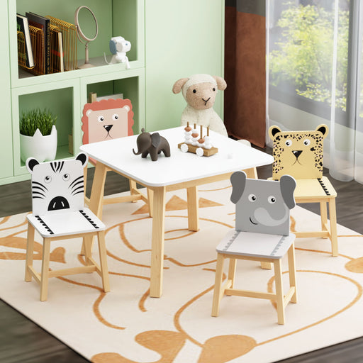 Kids Table And Chair Set With Cartoon Animals Design - White Home Essentials