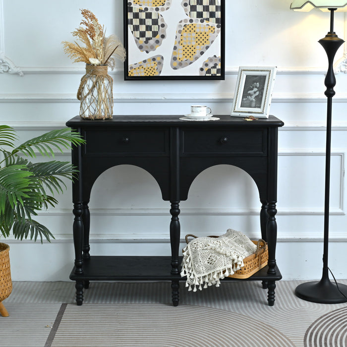 Accent Carved Console Table With Open Shelf And 2 Drawers For Living Room - Black Home Essentials