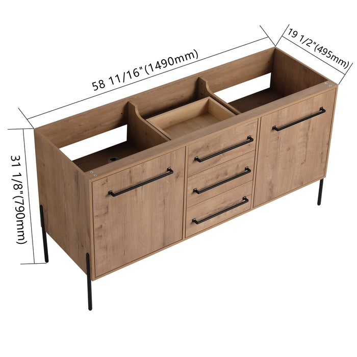 60" Freestanding Bathroom Vanity With Soft Close Doors And Drawers, (Vanity Only) - Imitative Oak Home Essentials