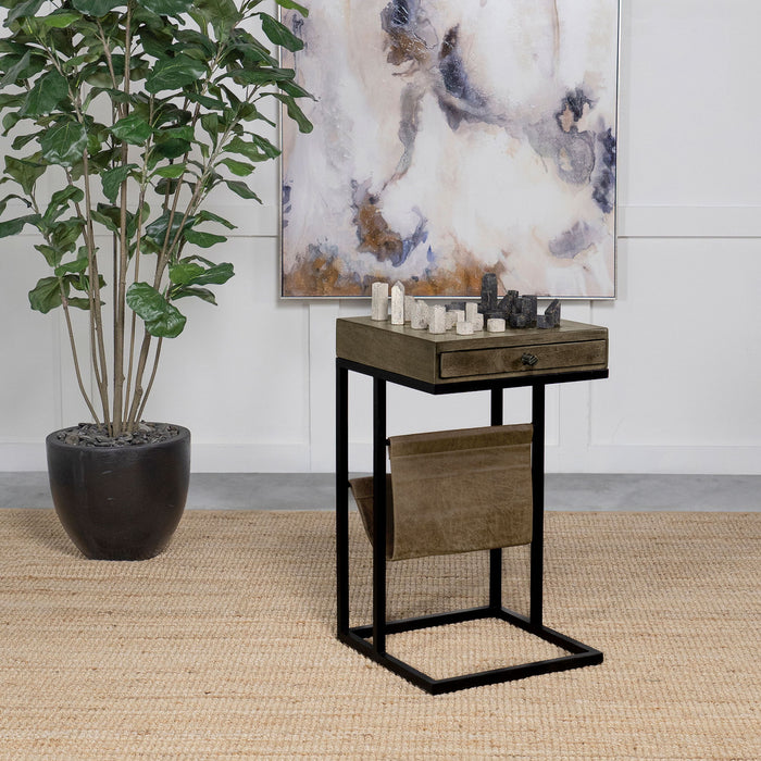 Checkmate - 1 Drawer Side Table With Carved Chess Board - Brown Furniture Max