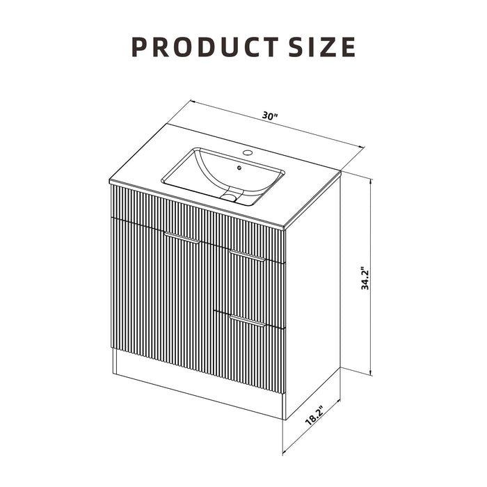 Bathroom Vanity With Sink, Freestanding Fluted Cabinet With 1 Door And 2 Drawers - Natural Walnut Home Essentials