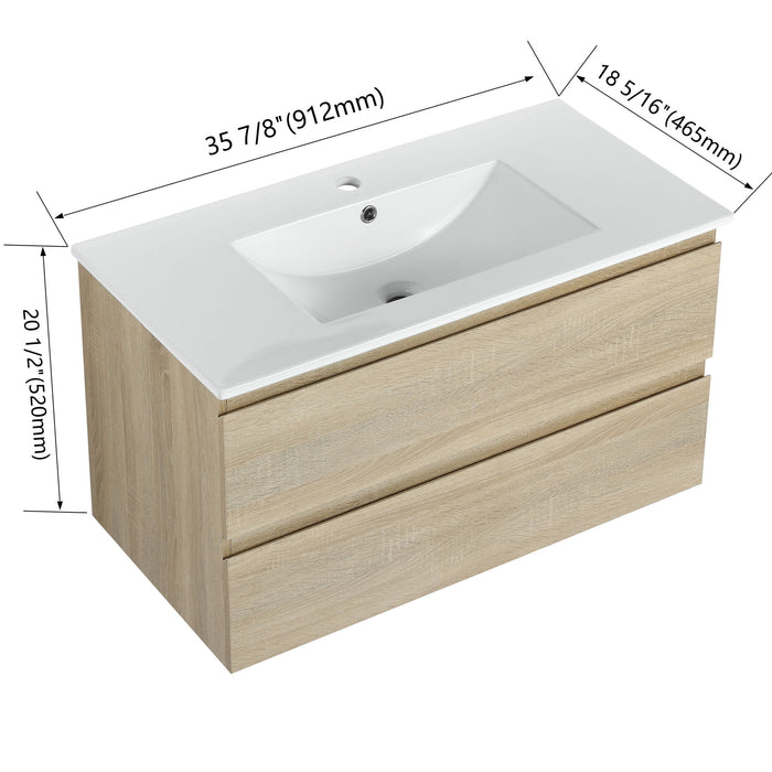 Wall Mounted Bathroom Vanity & Sink, 2 Soft Close Drawers Home Essentials