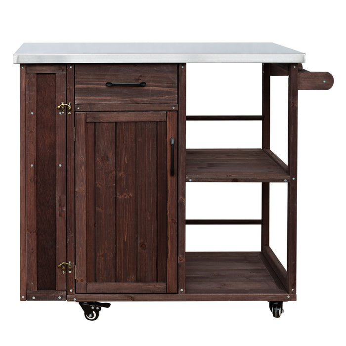 Outdoor Kitchen Island Prep Station With Lockable Wheels, Ample Storage, Towel & Spice Racks Hearth and Haven