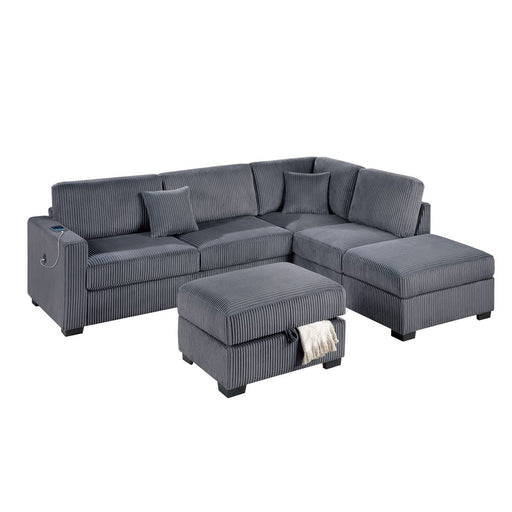 3 Piece Sectional Sofa With Reversible Chaise And USB Storage Ottoman Home Essentials