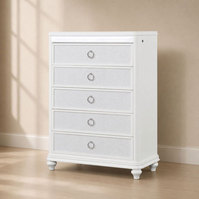 Abigale - 5 Drawer Chest With LED Lighting - White Matrix Furniture Group