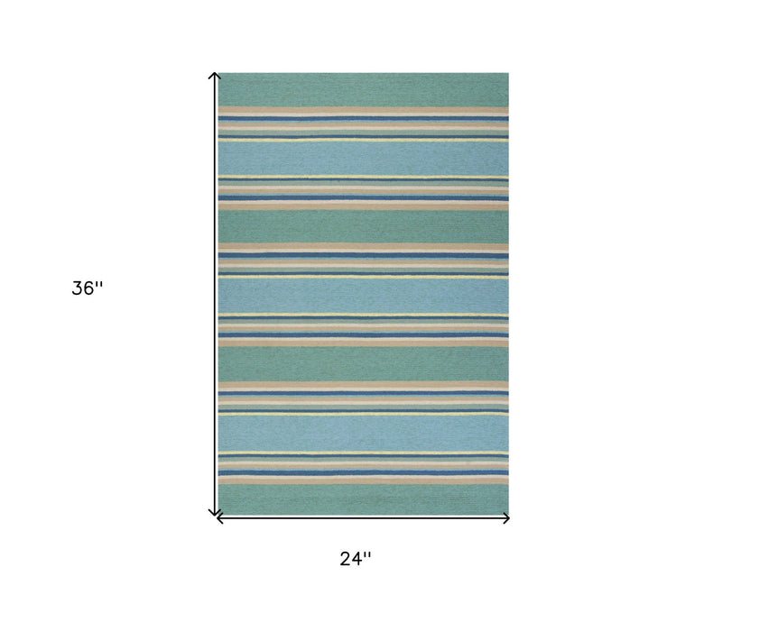 2' X 3' Striped Handmade Indoor / Outdoor Area Rug - Blue