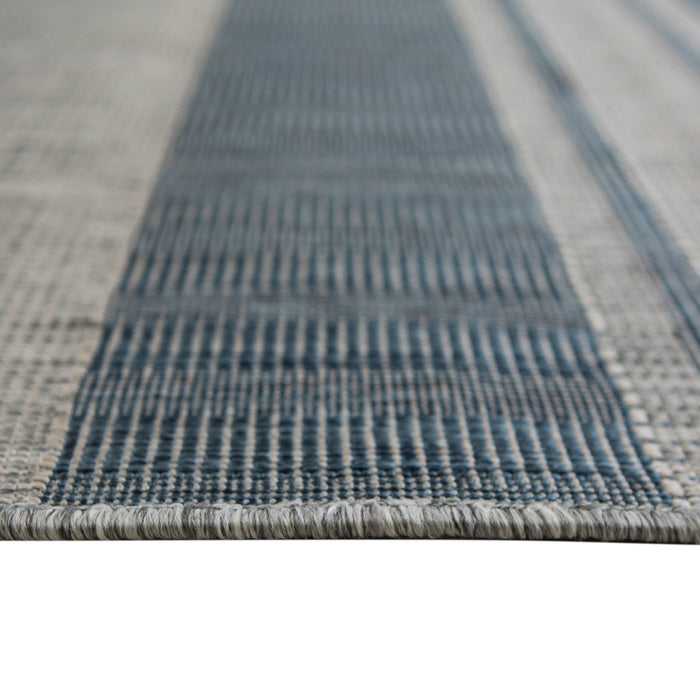 9' X 12' Striped Stain Resistant Indoor / Outdoor Area Rug - Blue / Gray