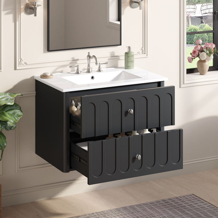 Floating Bathroom Vanity With Oval Knobs & Round Edge, Soft Close Drawer Slides Hearth and Haven