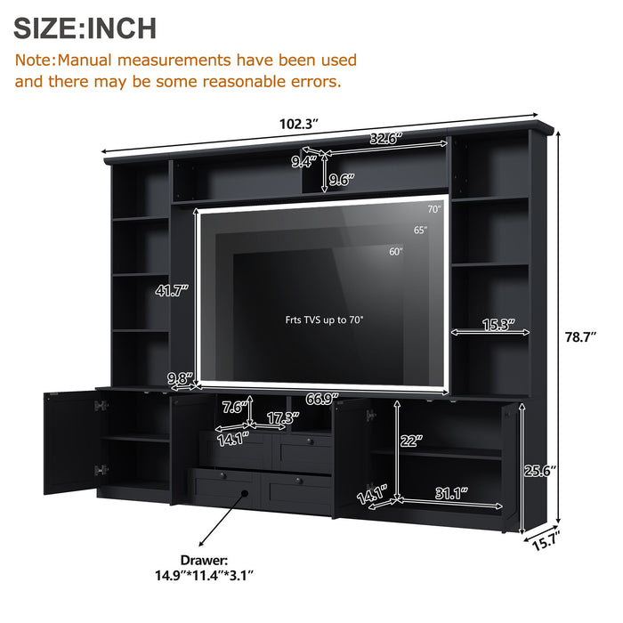 Farmhouse Elegant Entertainment Center Wall Unit With 4 Drawers Hearth and Haven
