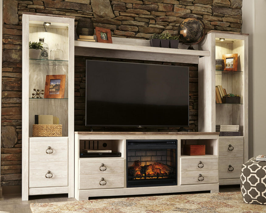 Willowton - Entertainment Center - TV Stand With Faux Firebrick Fireplace Insert - Whitewash Signature Design by Ashley®