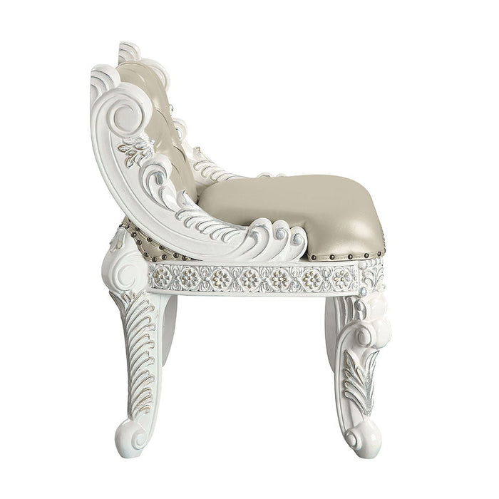 Vanaheim - Vanity Stool - Beige Synthetic Leather & Antique White ACME