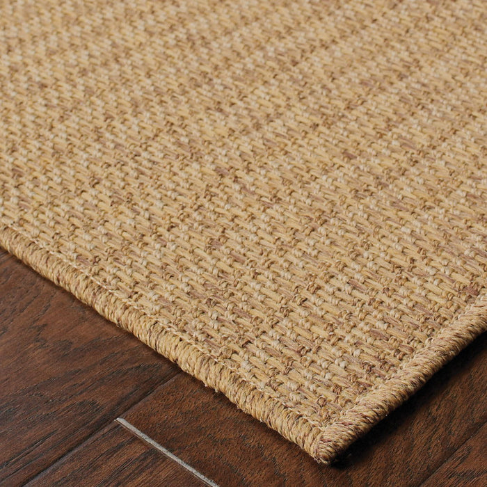 9' X 13' Striped Stain Resistant Outdoor / Indoor Area Rug - Tan