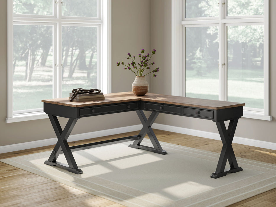 Wildenauer - 4 Pc. - Home Office Desk And Return, Swivel Desk Chair, Bookcase - Brown / Black Signature Design by Ashley®
