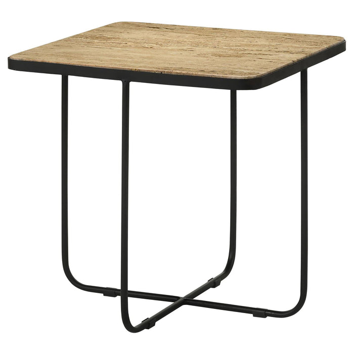 Travertine Accent Table Geometric Design - Brown Furniture Max