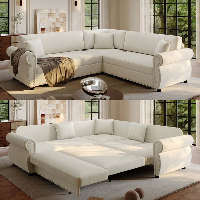L-Shaped Sofa Couch With Pull-Out Bed Home Essentials