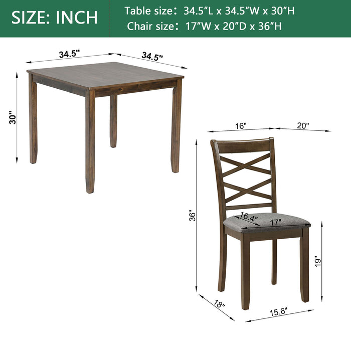 5 Piece Dining Table Set & 4 Chairs - Walnut Home Essentials