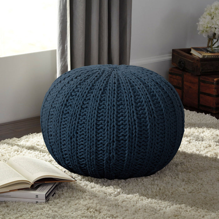 Cotton Round Ottoman 20" - Blue